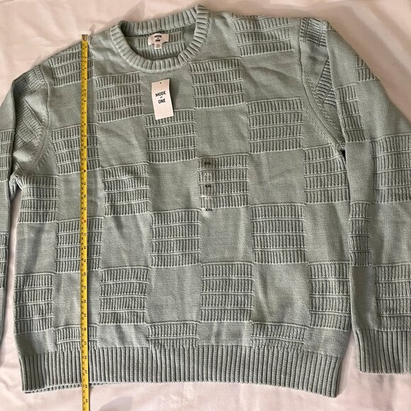 Mode of One Men's Long-Sleeve Relaxed-Fit Textured Check Sweater Blue Fin XXL - Picture 6 of 6